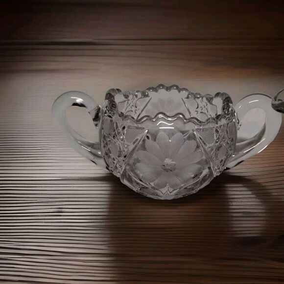 Brilliant Cut Crystal Glass‎ Cream and Sugar Set - Sawtooth Rim Vintage - Picture 9 of 10